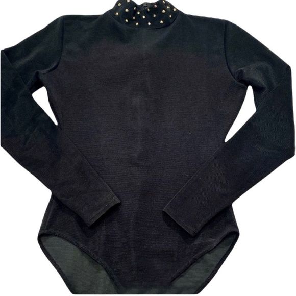 Vintage 80’s The Icing Black And Gold Studs Turtleneck Bodysuit - Picture 1 of 4